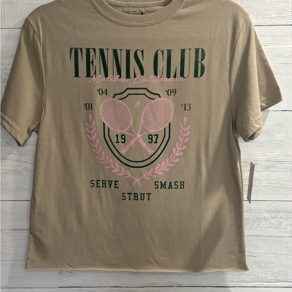 Fifth Sun Tennis Graphic Tee Small Beige Malibu California Preppy Aesthetic NWT - Picture 2 of 10